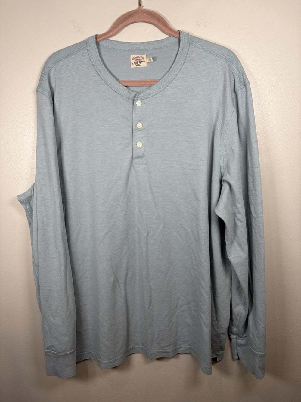 Faherty Long Sleeve Waffle Knit Henley Size 2XL Alaskan Blue layer Soft
